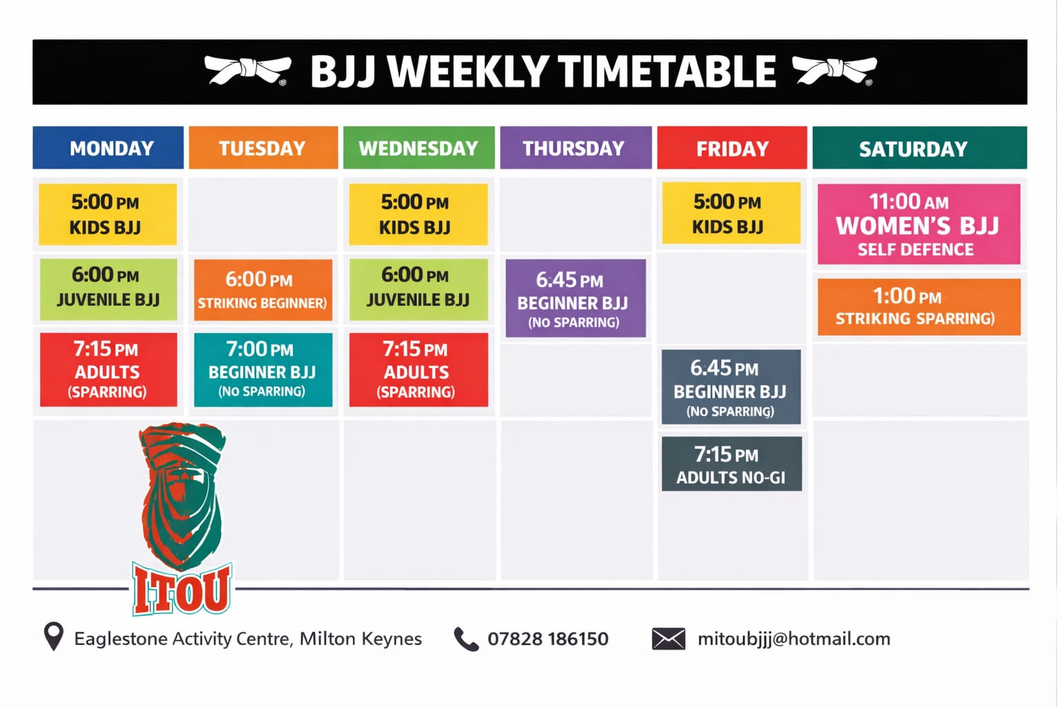 ITOU BJJ Weekly Class Timetable